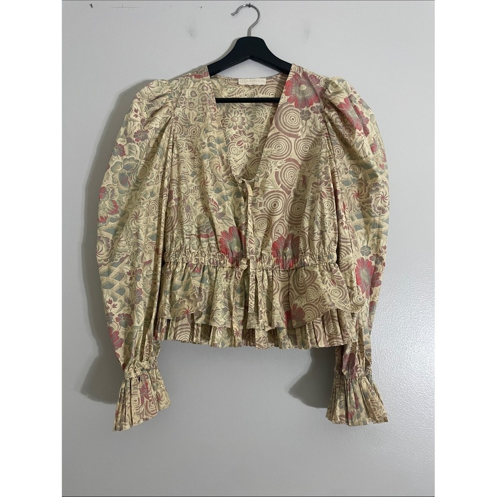 Ulla Johnson Blouse Floral Puff Sleeve Peplum Top Boho Designer